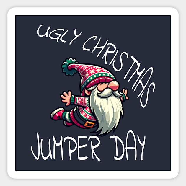 Ugly Christmas Jumper - Tacky Xmas Sweater with Gnome Sticker by TeeHeeFun